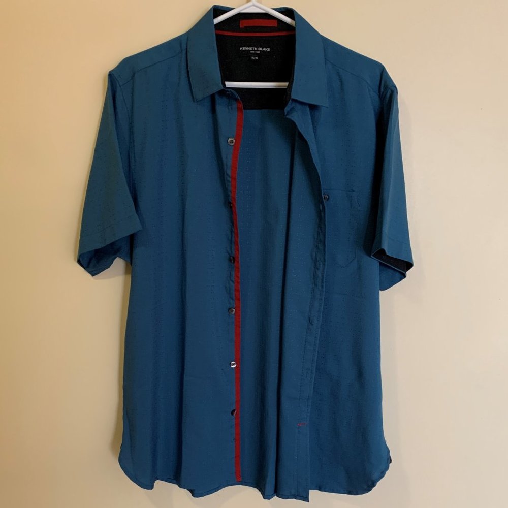 Kenneth Blake New York Men's Button Down Shirt - Short Sleeve - Blue - Size XL